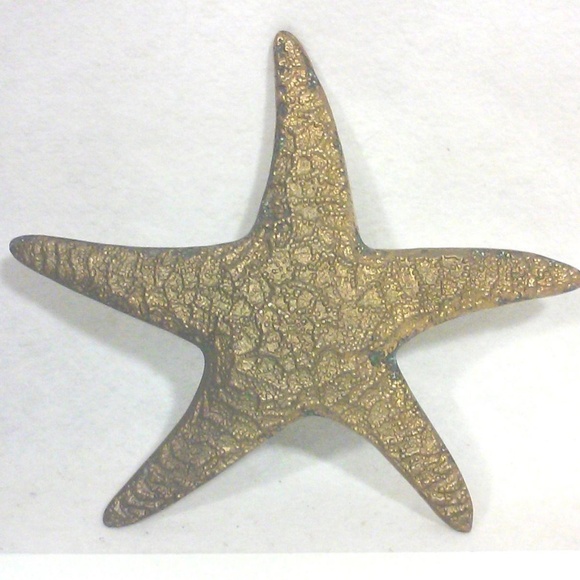Vintage Large Solid Brass Nautical Coastal Huge Conch Shell Starfish  Wall Han… - Picture 2 of 8